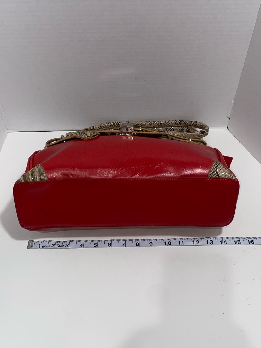Bolma Red & Snake Print Satchel Handbag - Picture 5 of 8